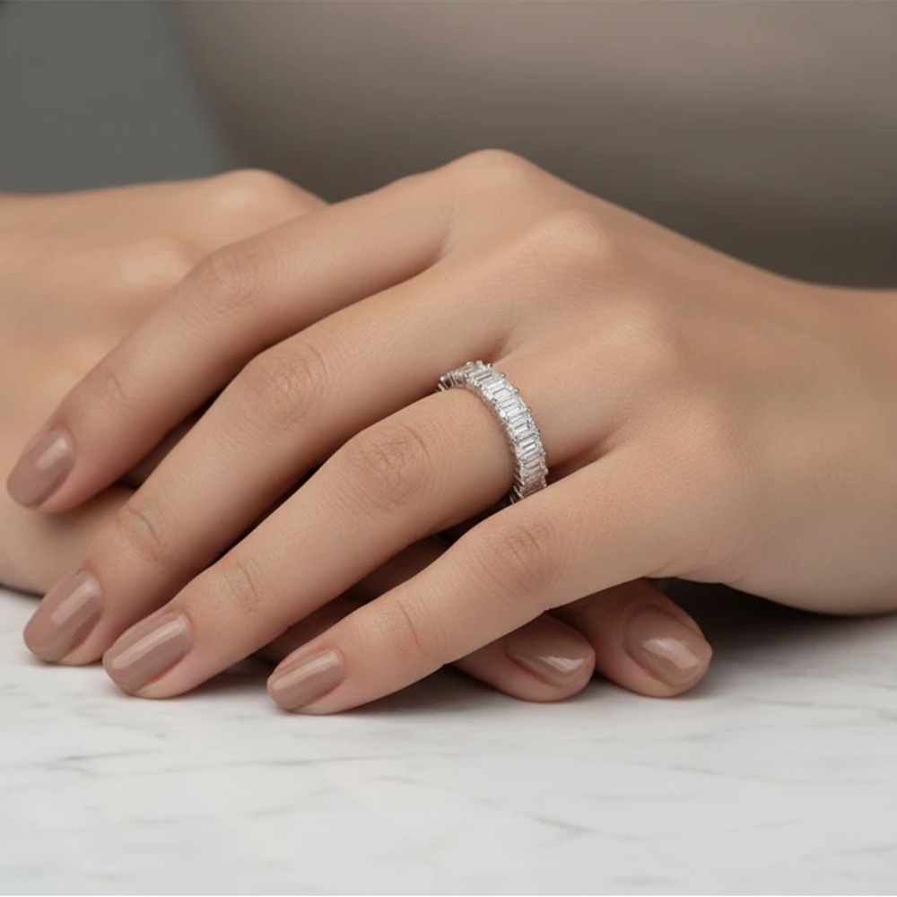 Emerald Cut Moissanite Baguette Band Ring | 925 Sterling Silver | VVS1 D Color